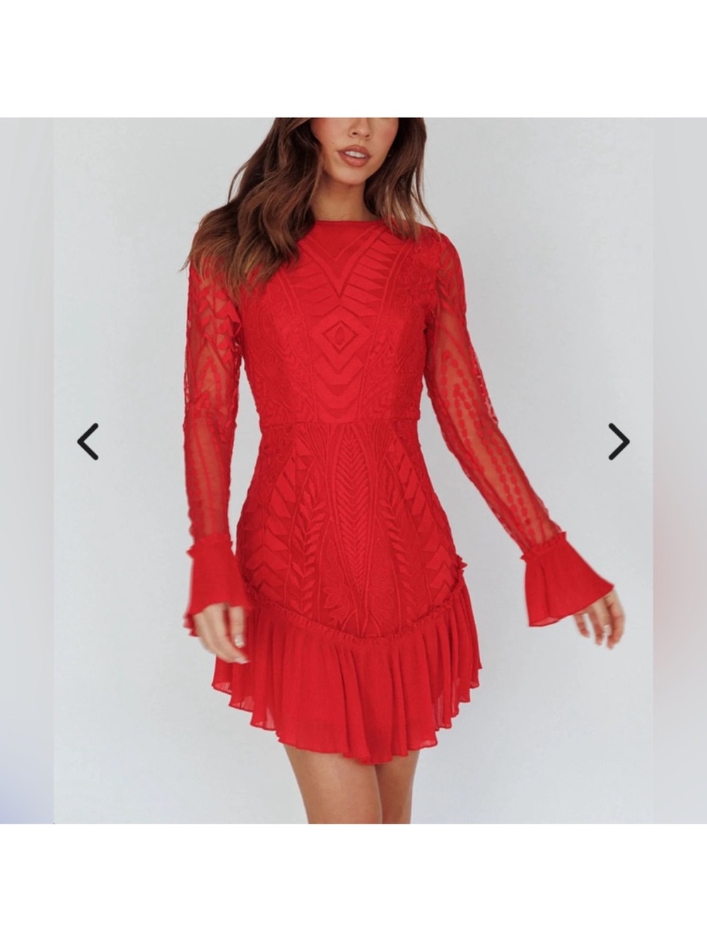 Selfie Leslie Red Long-Sleeve Lace Fit & Flare Dress
